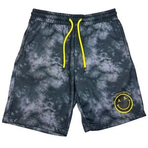 WESC Conspiracy Tie Dye Smiley Face Fleece Sweat Shorts Mens M Yellow Drawstring